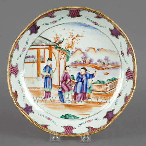 Chinese Export, Porcelain Plate, Mandarin Family Scene
First Half 19th Century, entire view